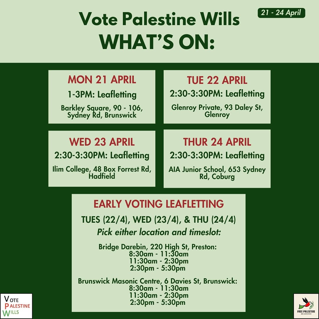 WHAT’S ON: Vote Palestine Wills