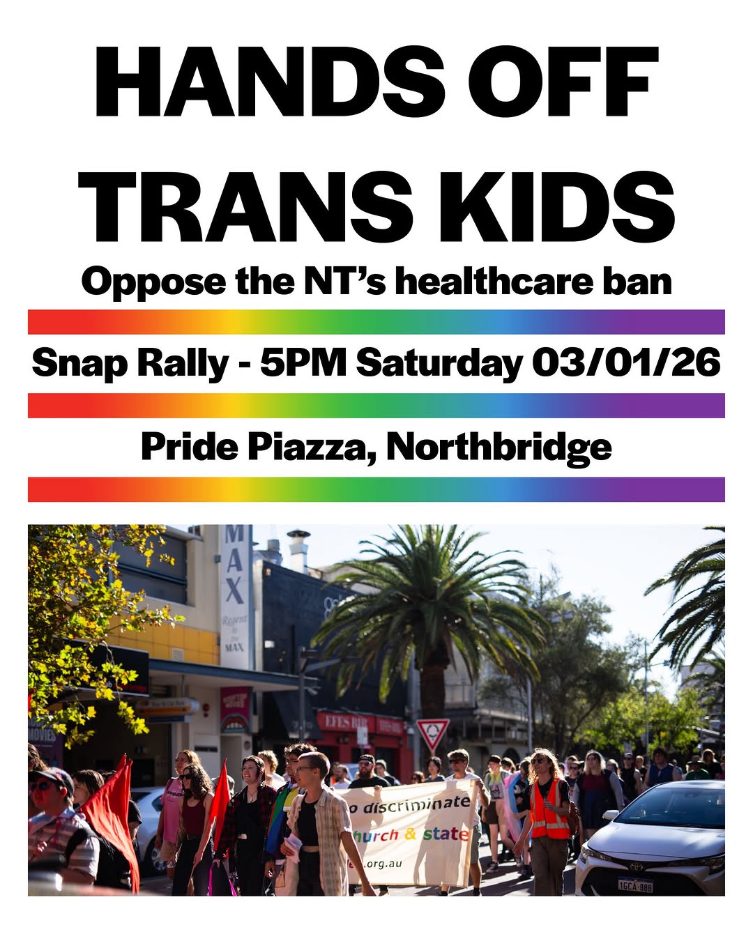 Snap Rally: Hands off trans kids: oppose the NT’s healthcare ban